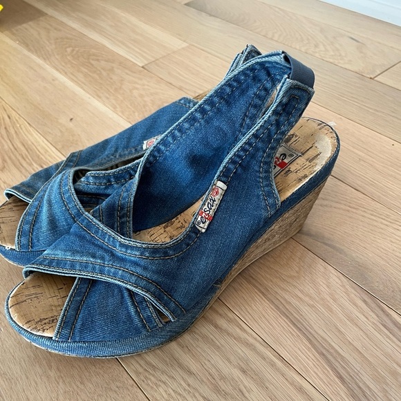 Ersax Denim Slingback Wedge Sandals size 40 - Picture 5 of 8